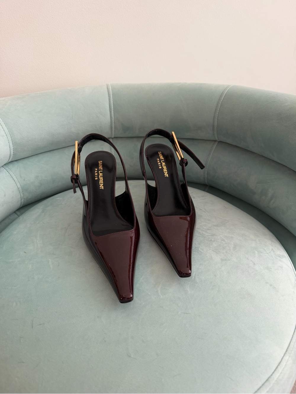 Saint Laurent Women's Burgundy Patent Leather Slingback Pumps